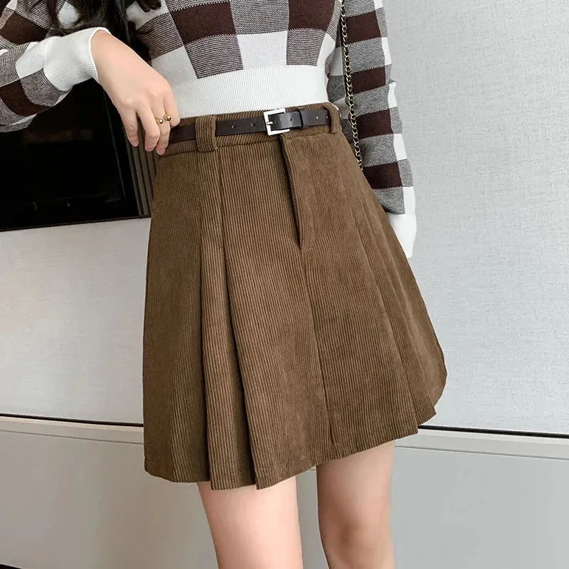 Women Mini Skirts With Belted 2024 New High Waist Classic Pleated Shorts