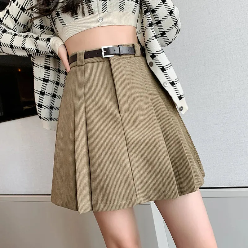 Women Mini Skirts With Belted 2024 New High Waist Classic Pleated Shorts