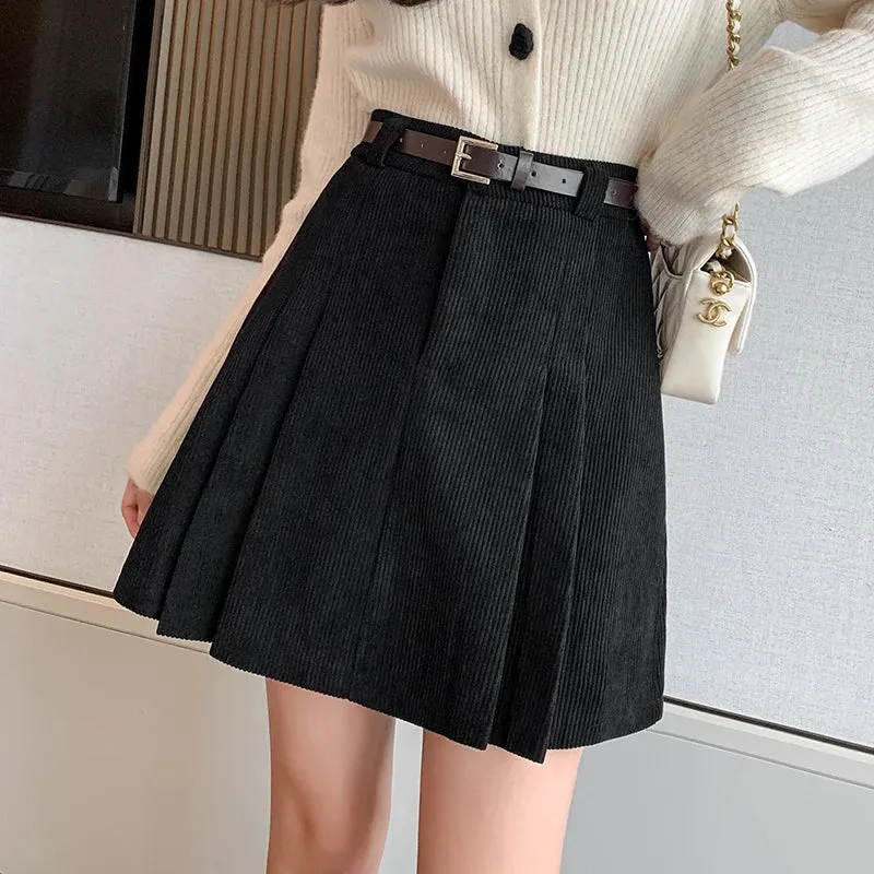 Women Mini Skirts With Belted 2024 New High Waist Classic Pleated Shorts